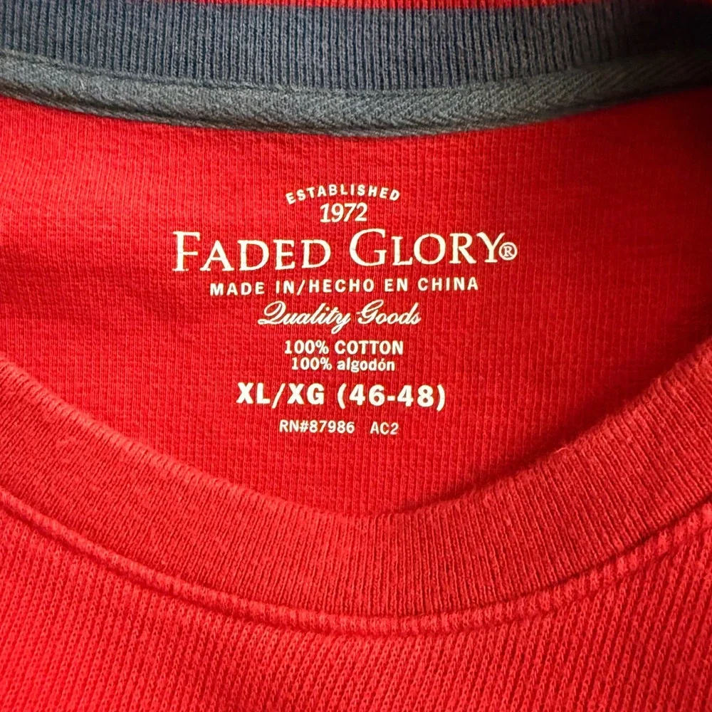 Faded Glory Thermal Shirt Mens XL Red Long Sleeve Stripe Waffle Knit Cotton Y2K - Picture 5 of 5